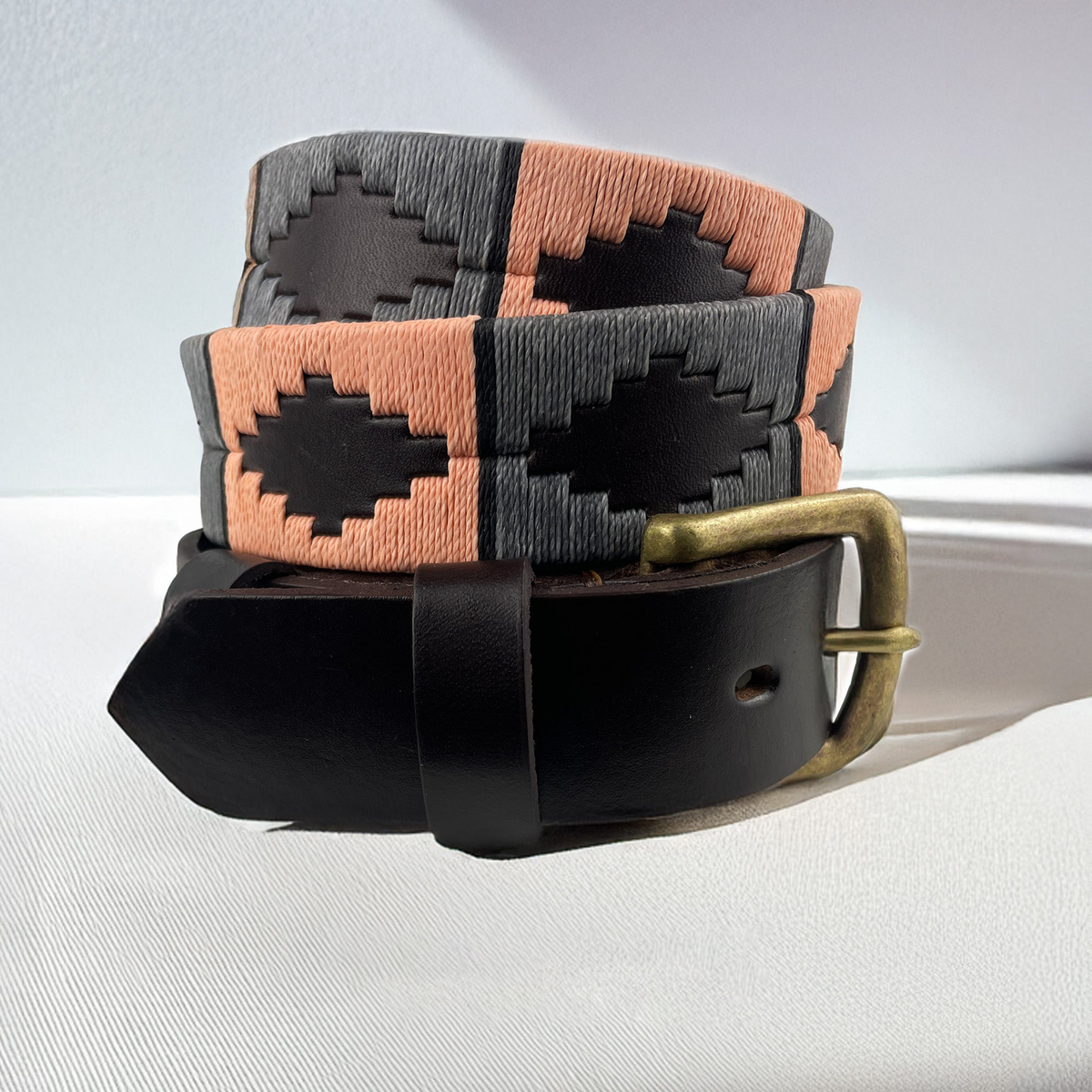 8557 Skinny Mens Womens Unisex Brown Leather Embroidered Polo Belt (100 Cm/ WOVEN LEATHER POLO BELT – Primo Tailoring main image 3